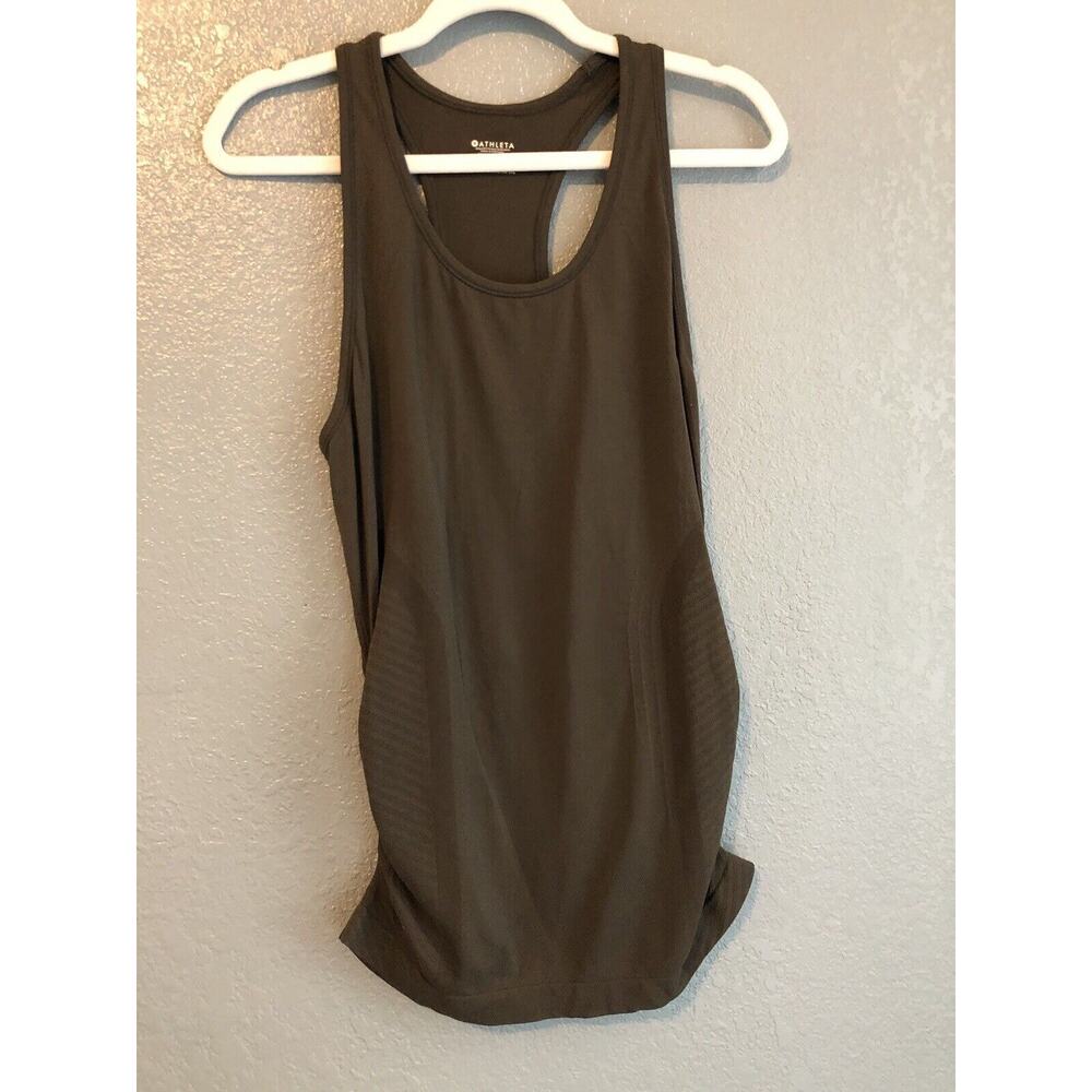 Athleta Womens Top M Gray Grey Racerback Tank Top Side Ruching Athleisure‎ Gym